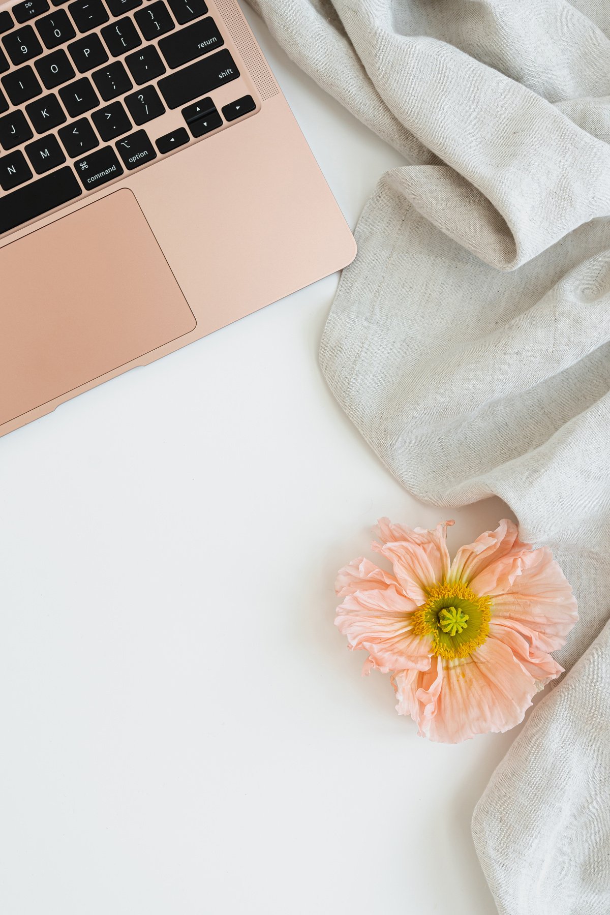 Laptop, Flower, and Fabric Flatlay